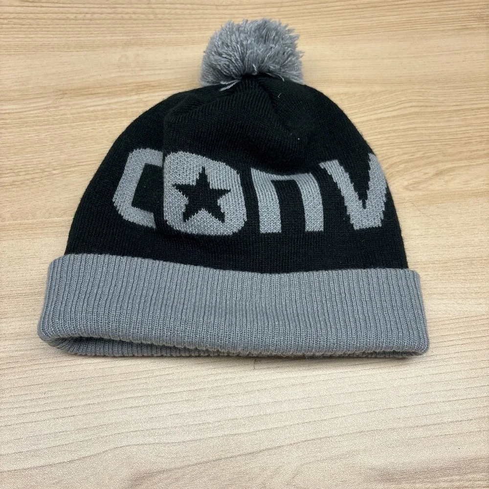 Converse Hat Beanie Youth One Size‎ Gray Black Stocking Cap Boys